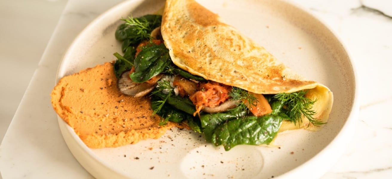 Delicious omelette filled with greens